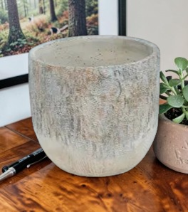 Destressed Bark Design Cement Pots - Each - Image 2