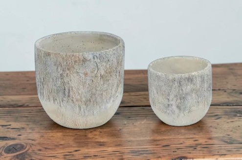 Destressed Bark Design Cement Pots - Each