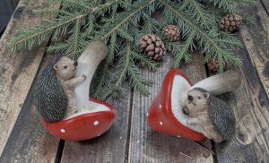 Hedgehog with Mushroom Figurines - Each