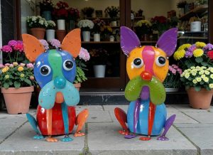 Metal Décor Sitting Dog Figures - Each