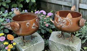 Metal Bird & Owl Flower Pots - Each