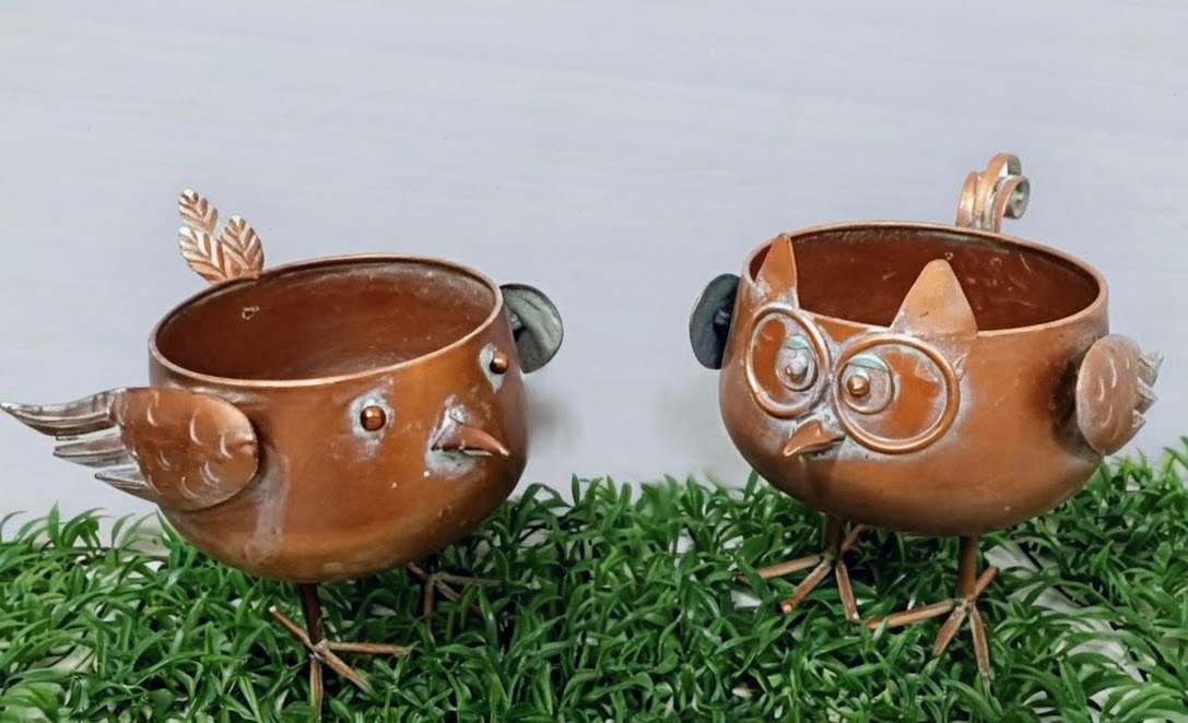 Metal Bird & Owl Flower Pots - Each