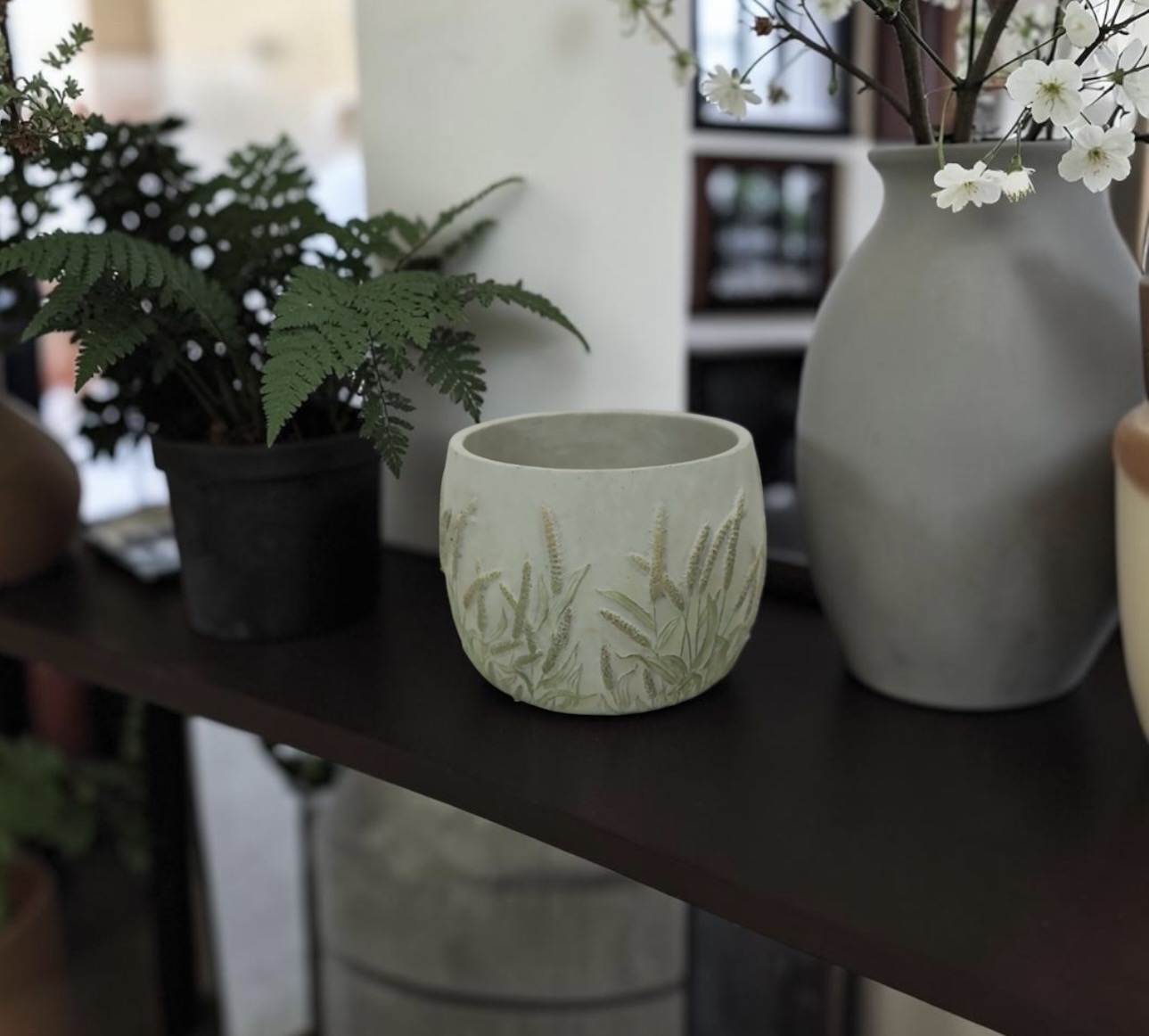 Foxtail Foliage Design Cement Pot - Image 4