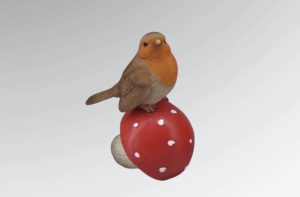 Mushroom Figurines with Garden Birds - Each - Robin