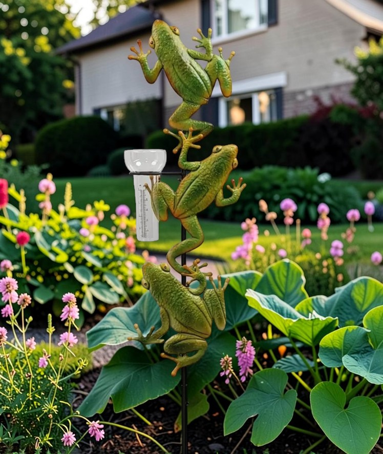 Hopping Frogs Rain Gauge Yard Stake - Image 2