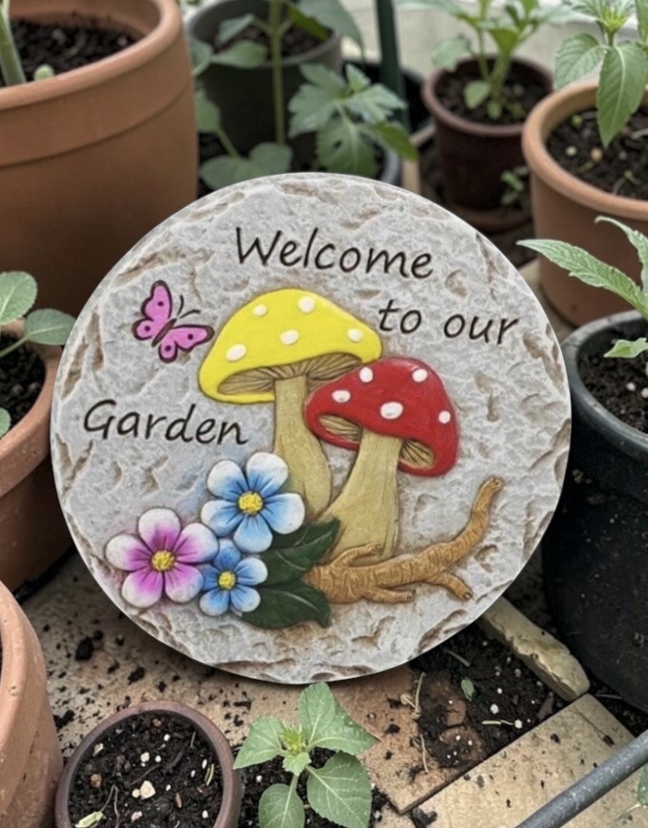 Mushrooms & Butterfly Stepping Stone/Plaque - Each - Image 8