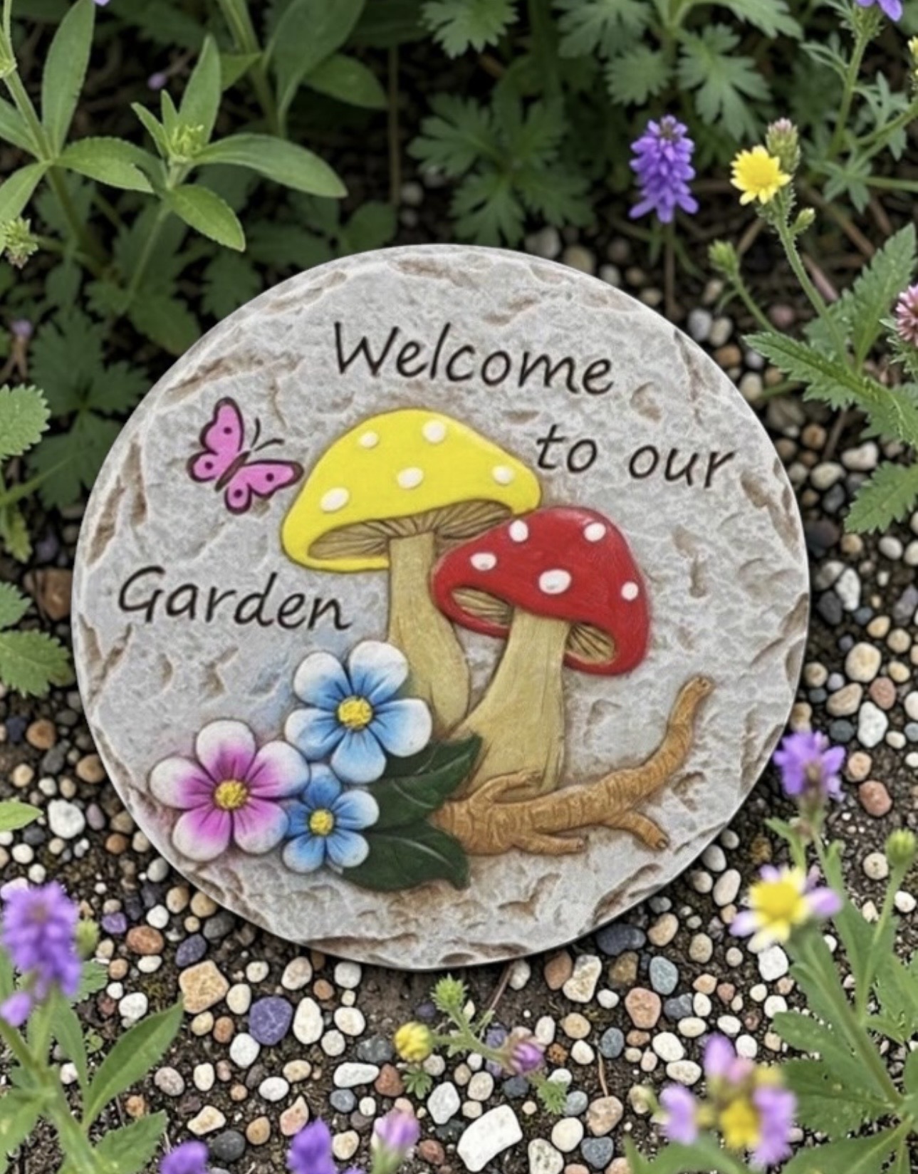 Mushrooms & Butterfly Stepping Stone/Plaque - Each - Image 4