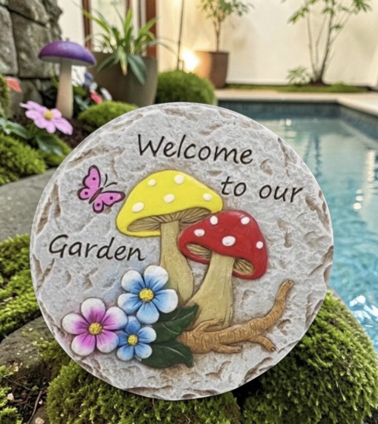 Mushrooms & Butterfly Stepping Stone/Plaque - Each - Image 2