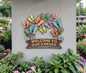 Metal Welcome Butterfly Garden Sign Stake