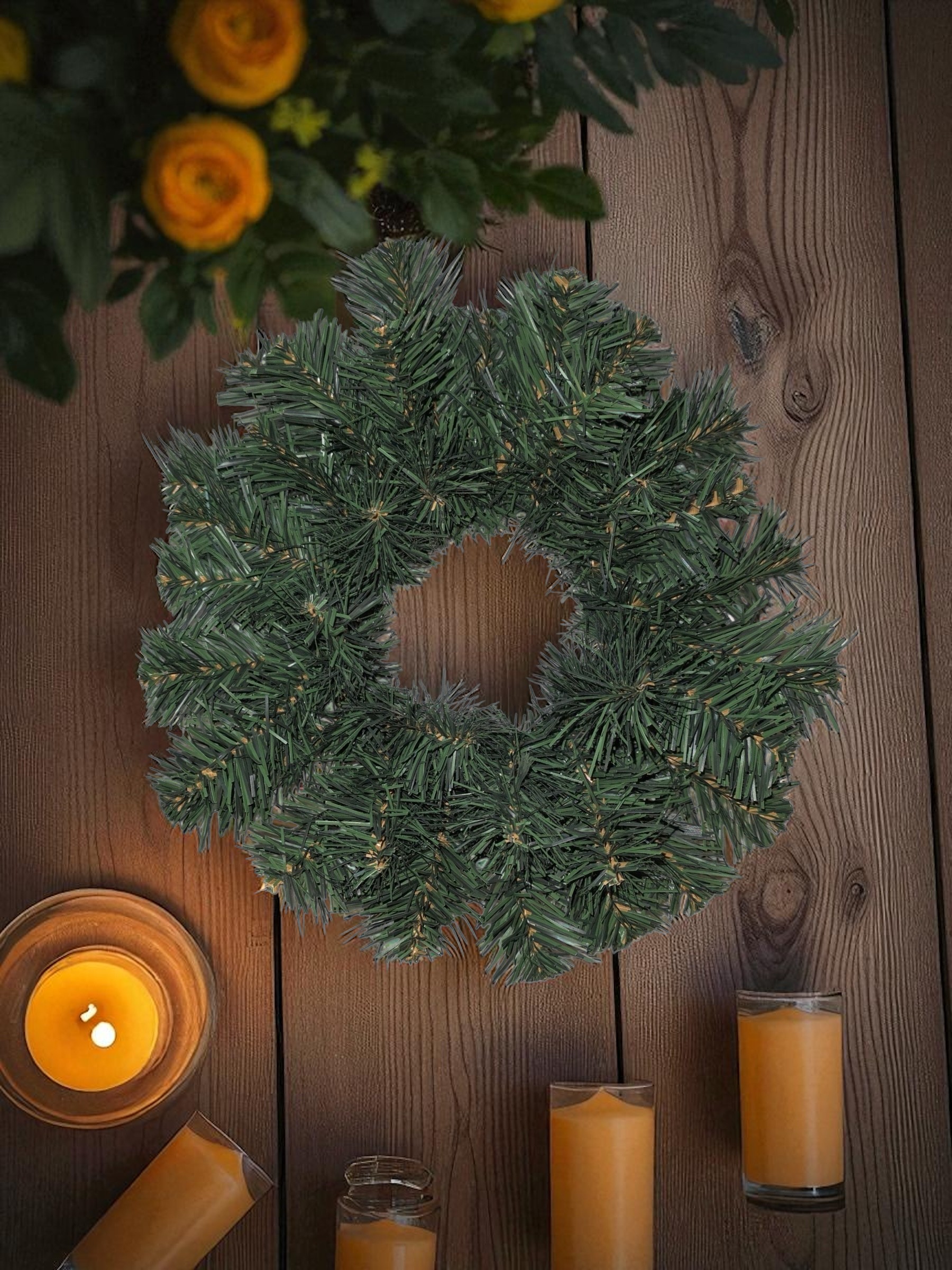 12" Artificial Elk Mountain Pine Wreath / Candle Ring - Each