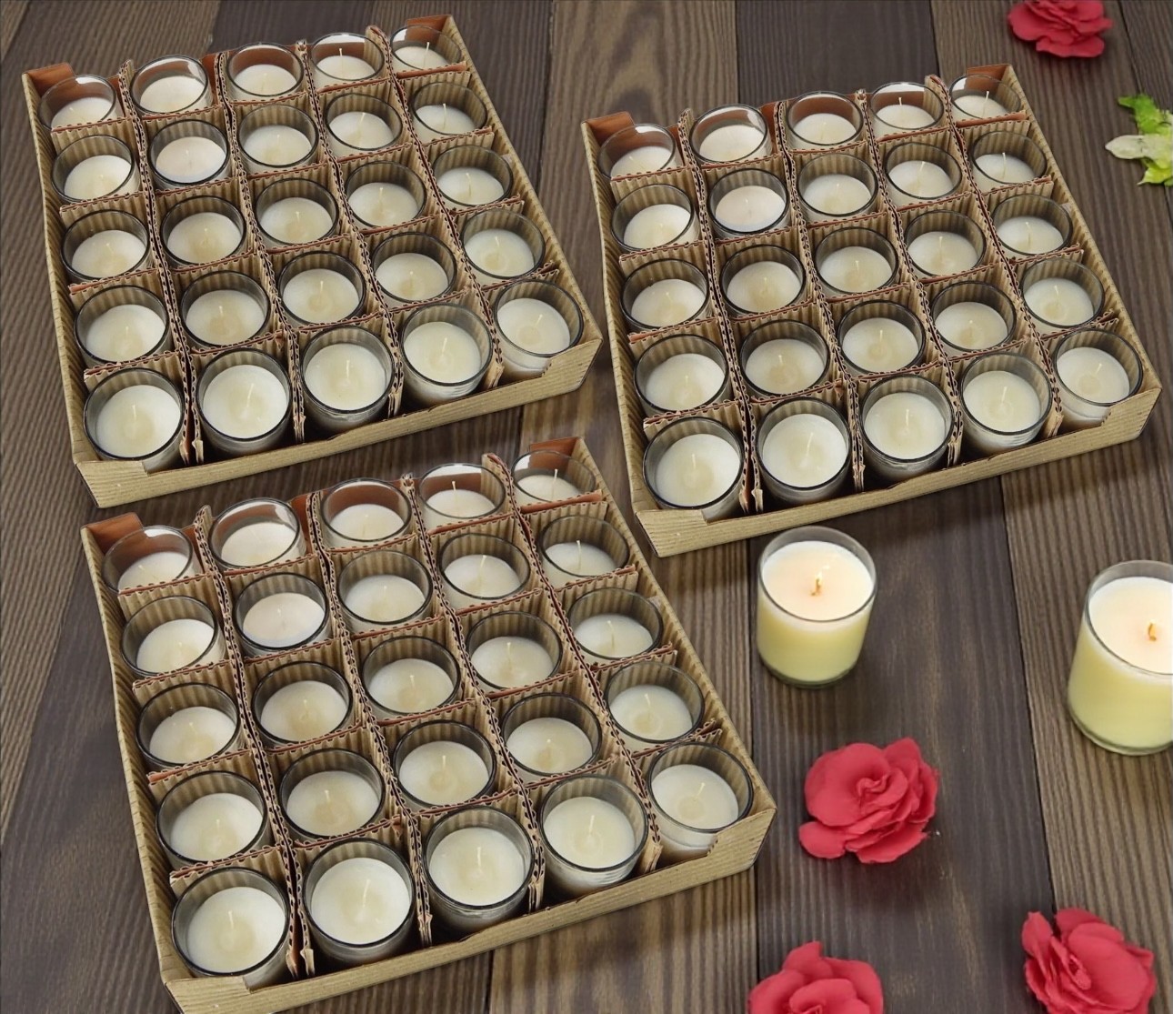 Votive Candles in Glass Cylinder, Ivory - Case/75