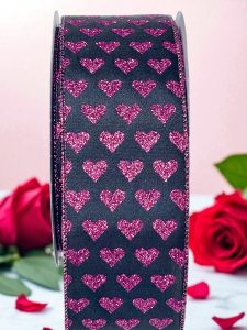 #40 Red & Black Hearts Ribbon (2.5″ x 25 yds.)