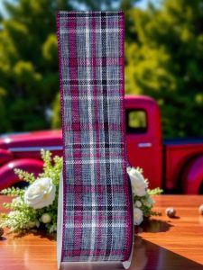 #40 Red/Black/White/Gray Plaid Ribbon (2.5″ x 10 yds.)