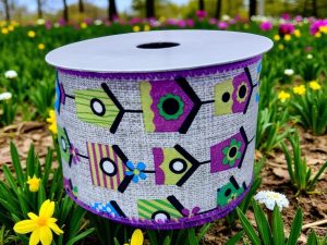 Flowery Birdhouse #40 Wired Ribbon (2.5″ x 10 yards) – roll