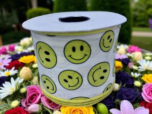 #40 Yellow Smiley Face Ribbon (2.5″ x 10 yds.)