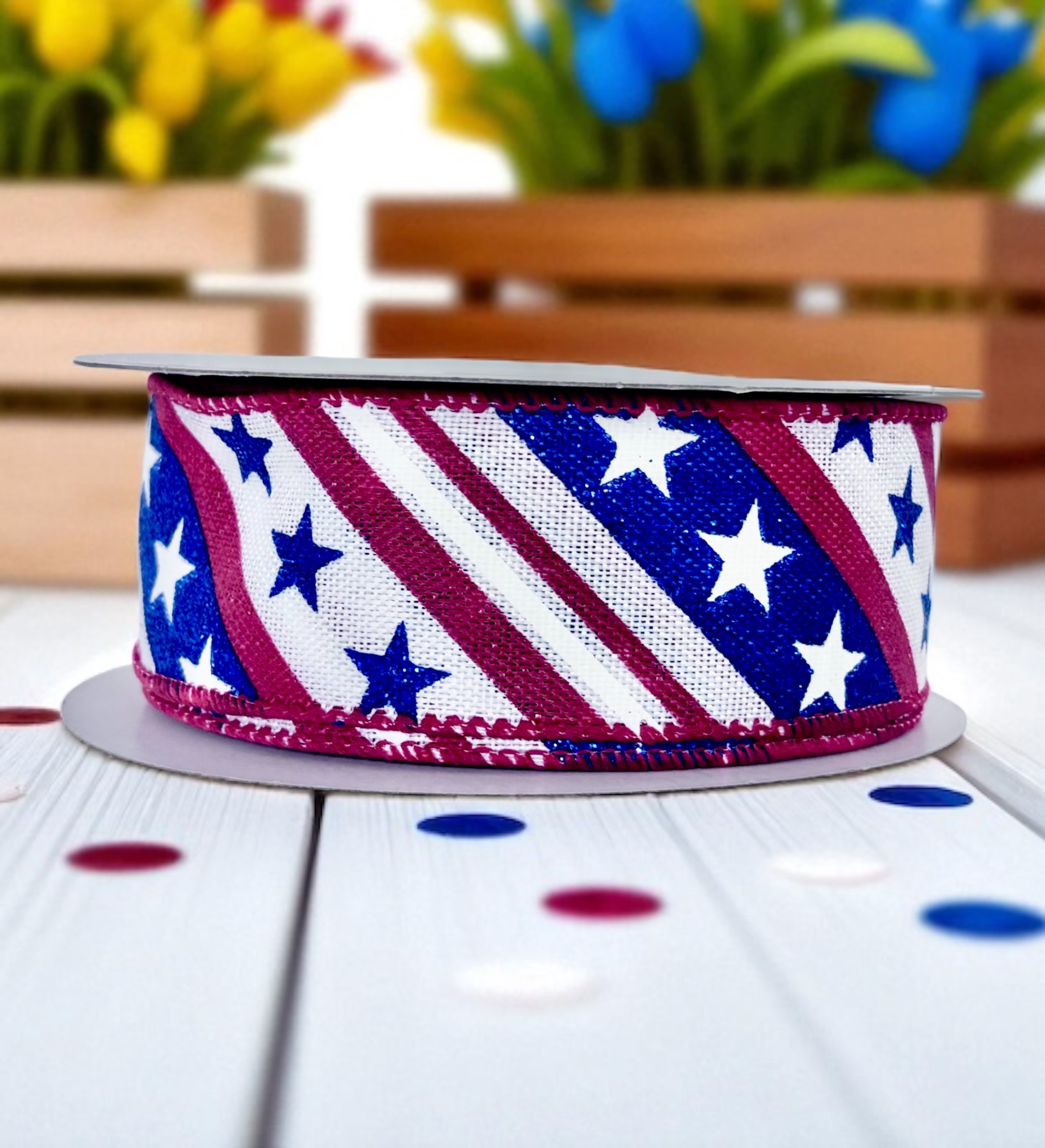 Stars & Diagonal Stripes #9 Wired Ribbon - roll - Image 2