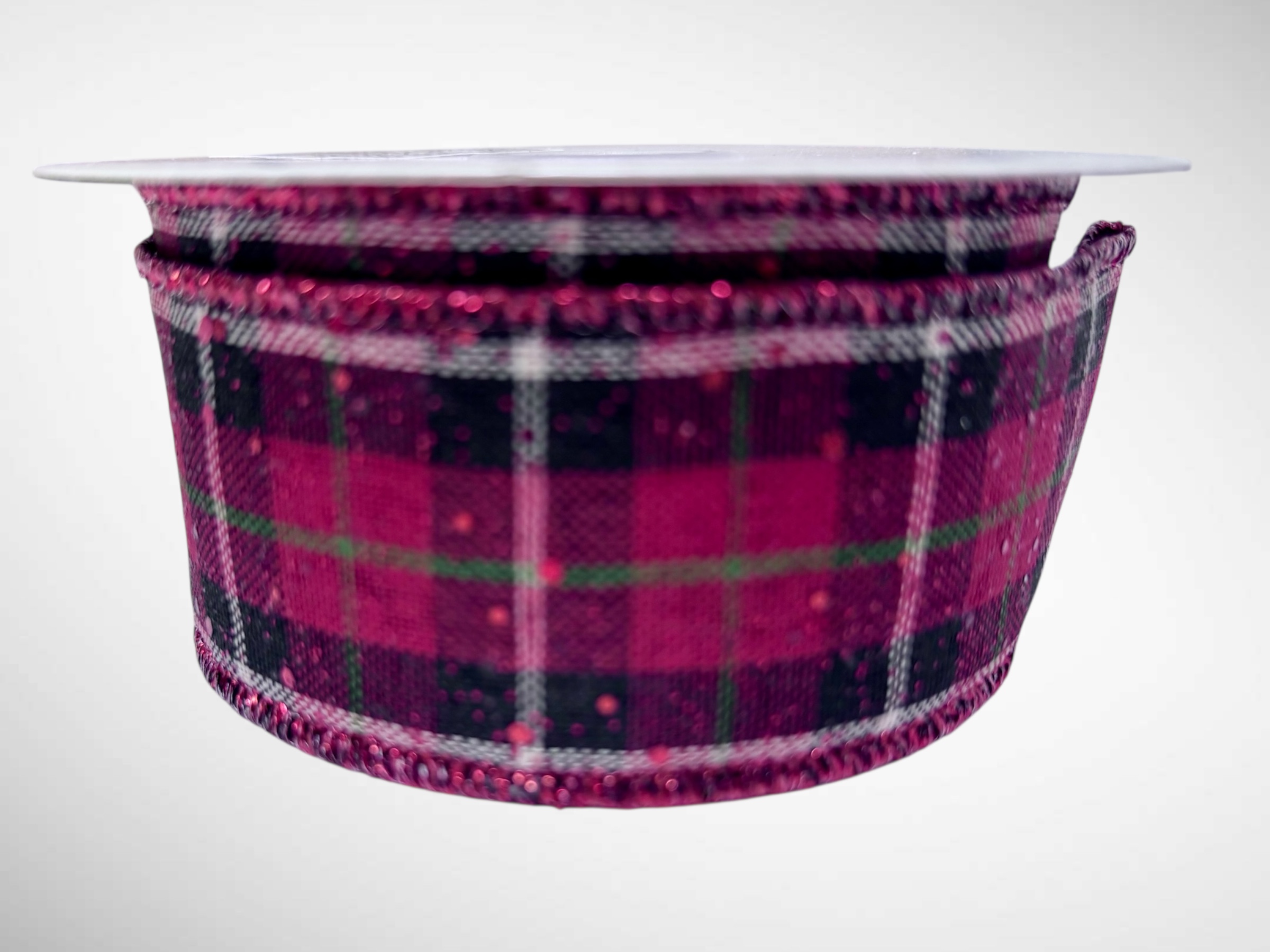 Red Sparkle & Black Plaid #9 Wired Ribbon (1.5″ x 10 yds.) - roll - Image 3